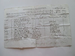 1867 COASTER'S MAIFEST, SCHOONER UNCLE SAM, ROCKLAND, MAINE. BOSTON TO ROCKLAND - Picture 1 of 5