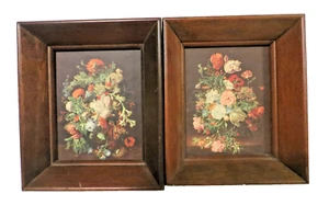 2er Set Vintage Flämische Schule Blumen Wandbilder Gemälde in Holzrahmen - Bild 1 von 5