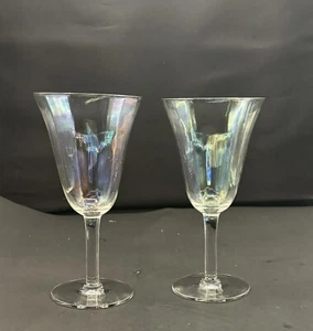 Lot of 2 RARE Vintage Fostoria CLEAR/IRIDESCENT MOP Water Goblet 6 3/8” Inches - Picture 1 of 4