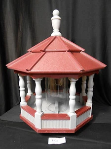 Large Spindle Poly Bird Feeder Amish Handcrafted Handmade Gray with Red Roof - Picture 1 of 1