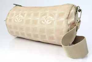 Auth CHANEL New Travel Line Beige Nylon Shoulder Boston Bag Purse #60405 - Picture 1 of 17