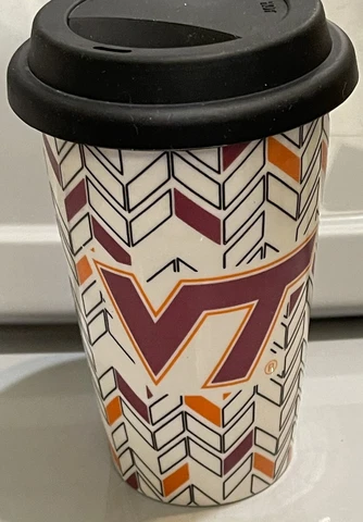 New Virginia Tech VT Spirit Travel Cup Coffee Mug With Lid Ceramic Cover