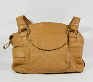 Cartera vintage reliquia de cuero bronceado con doble correa con bolsillo delantero forrado - Imagen 1 de 5
