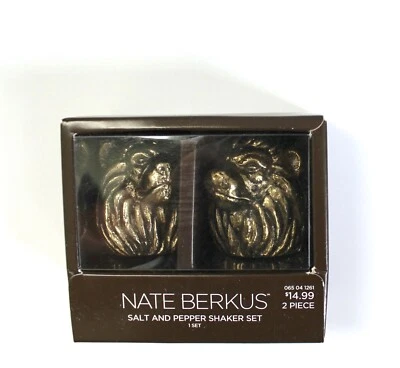 Nate Berkus Lion Salt and Pepper Shaker Set Gold Tone NEW - Image 1 of 4