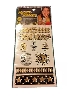 JARV METALLIC TATTOOS Temporary 4 Differ Styles 1 Sheet #2059 Age 4+ Gold & BLK - Picture 1 of 2
