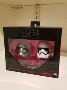 Star Wars Titanium Black Series Phasma & Stormtrooper Mini Helmets-Metal Display - Picture 1 of 3