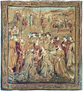 8x9 1890 Antique French Tapestry Arts & Crafts Ceremonial 239cm x 257cm - Picture 1 of 21