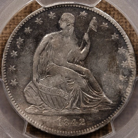 1842-O Small Date Small Letters Seated half, PCGS VF det, R5! DavidKahnRareCoins Cover