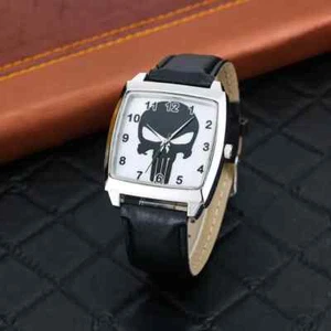 THE PUNISHER WATCH Black Skull Square Face Analog Pointer Men's Wristwatch Gift - Picture 1 of 5