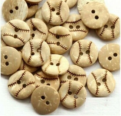 Pkg of 20 BASEBALL 2-hole Coconut Shell Button 5/8" (15mm) Scrapbook Craft (246) - Image 1 of 4