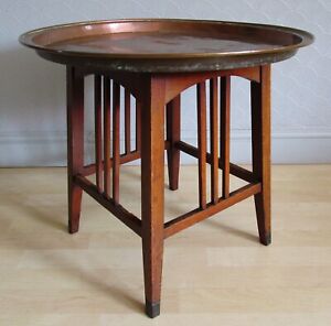 Antique Art and Crafts Mission School Occasional Side Table with Copper Top