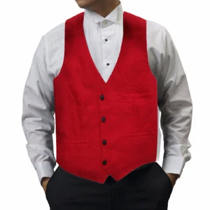 Mens Red Tuxedo Waistcoat Vest 5 Buttons Waiter - Picture 1 of 2