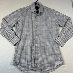 David Donahue Mens Shirt Long Sleeve Trim Fit 16 32/33 Button Up Blue Tan Stripe - Picture 1 of 11