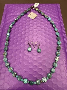 ❤️ Pendientes de 18” con cuentas rosa desierto turquesa azul esterlina (2478) - Imagen 1 de 5