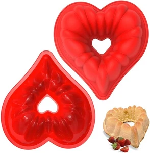 Herzförmige Bundt Kuchenformen (2er Pack) - 8 Zoll Antihaft Silikon Herz - Bild 1 von 3