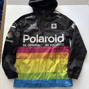 PARA HOMBRES NEGRO Polaroid Cortavientos Pullover con Capucha 1/4 Cremallera Chaqueta TALLA Mediana RETRO - Imagen 1 de 8