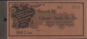 Vintage 1920er Eis Gutscheinbuch 500 Pfund Culpeper Supply Co VA. Gutscheinbuch - Bild 1 von 4