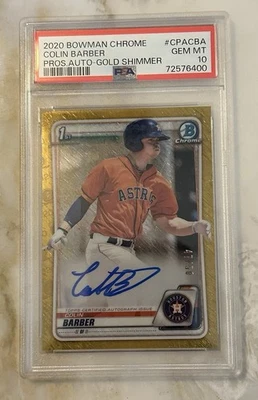 Colin Barber 2020 Topps Bowman Chrome /50 Auto Gold Shimmer PSA 10 #CPA-CBA - Image 1 of 2