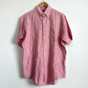 Camisa Brooks Brothers Hombre Lino Mediana Abotonada Manga Corta Bolsillo en el Pecho Roja - Imagen 1 de 9