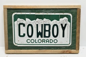 "Cowboy" Colorado License Plate Custom Made Sign Art Wall Hanging 13"x8" Green - Picture 1 of 7