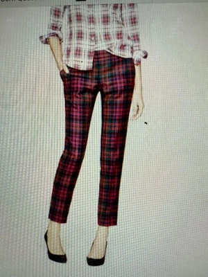 J. Calça Crew Cafe Capri 100% Lã Vermelha Tartan Forrada Reta Tamanho 12 - Imagem 1 de 4