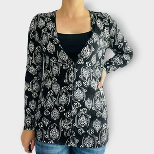 Cárdigan Soma Suéter Estampado Damasco Botón Delantero Manga Larga Algodón Talla Pequeña - Imagen 1 de 9