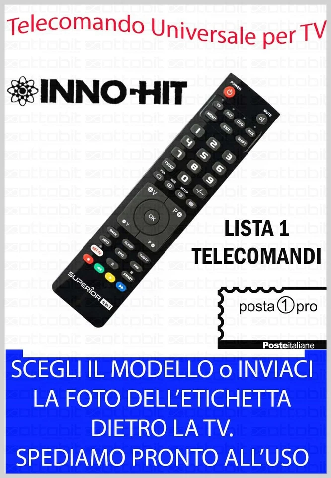 TELECOMANDO UNIVERSALE per TV e DECODER SAT DTT INNOHIT - SCEGLI MODELLO 1°LISTA - Immagine 1 di 1