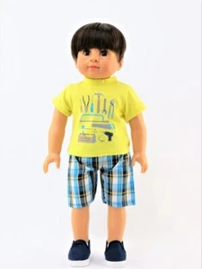 Ropa para muñecas 18 pulgadas niño muñecas pantalones cortos azul marino camisa a cuadros se adapta a muñeca AG Logan - Imagen 1 de 4