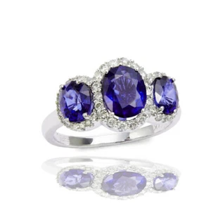 Anello Tanzanite Zircone Bianco Passato Presente Futuro Taglio Ovale Alone Argento Oro Bianco - Foto 1 di 4