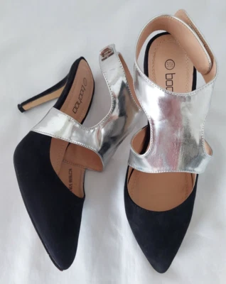 Zapatos de aguja Boohoo negros y plateados envolventes delanteros con tira trasera talla 5 EU 38 Foto 1 de 4