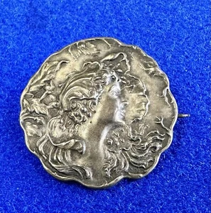 Spilla Art Nouveau Top Sterling Ritratto di Donna con Gancio Totalmente Originale - Foto 1 di 11