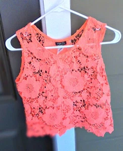  Rue21 Lace Top JR Medium Bright Coral Cropped Top - Picture 1 of 5