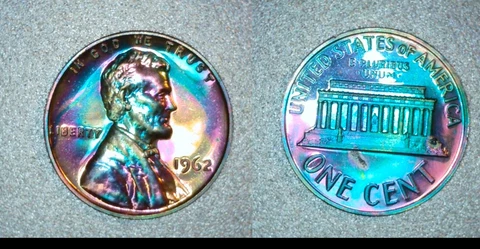 1962 RAINBOW TONED LINCOLN CENTS PROOF 311 WOW! Beauty Cover