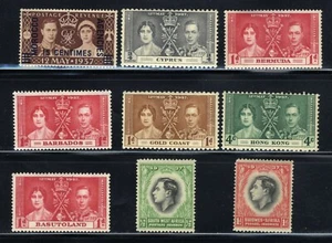 1937 British 12th May Coronation King George VI ♔ 9-Stamp Set MNH OG   - Picture 1 of 1