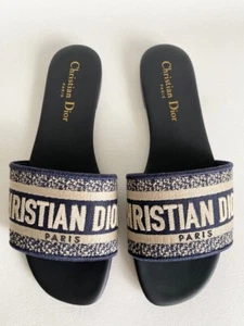 CHRISTIAN DIOR DWAY NAVY BLUE FABRIC SLIDES SANDALS SHOES 40.5 - Picture 1 of 7