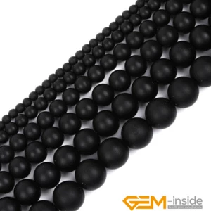 Natural Black Onyx Gemstone Matte Round Loose Beads For Jewelry Making 15" AU - Zdjęcie 1 z 46