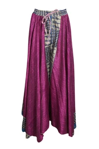 Boho Gypsy Hippy Magenta Skirt Uneven Full Flare Printed BEACH Maxi Skirts SM