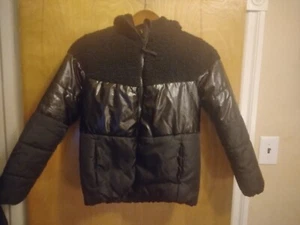 Rothschild Black Fux Fur Hoodie Zipper Puffer Jacket Girl's Size XL 16 PREOWNED - Picture 1 of 11