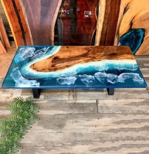 Epoxy Ocean Table, Ocean Table, Dining Epoxy Table, Live Edge Handmade Decor Art - Picture 1 of 10