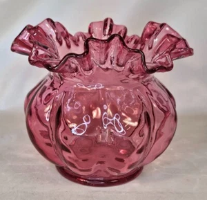 Fenton Cranberry Glass Vase Diamond Optic Ruffled Edge - Picture 1 of 6