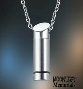 New Cylinder Stainless Steel Cremation Urn Keepsake Ash Silver Memorial Necklace - Picture 1 of 3