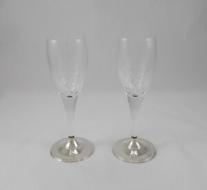 Rare Pair Elegant Champagne Champagner- Goblets Crystal Glass IN 800er Silver
