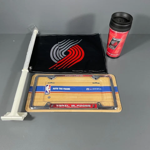 Portland Trail Blazers NBA Ultimate Fan Gift Lot Bottle, Auto Tag Frame, Flag Cover