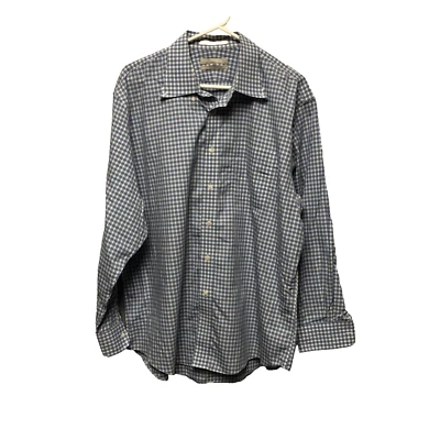 Camisa masculina Nordstrom tamanho 17 33 azul branca quadriculada manga longa algodão escritório - Imagem 1 de 4