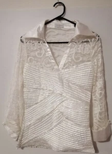 QUEENSPARK long Sleeve Blouse Dress Top white lace Size XS Shirt White - Picture 1 of 6