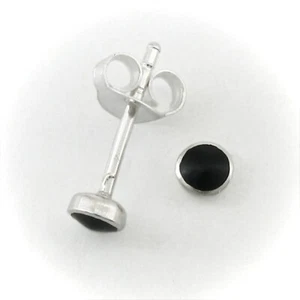 4mm Onyx 'Button' Post Earrings in SOLID 925 Sterling Silver - NEW! - Picture 1 of 4