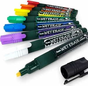 Liquid Chalk Marker Pens Pentel Wet Erase - High Grade - Indoor And Outdoor X 12 - Picture 1 of 14