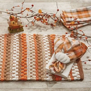 Park Designs Pumpkin Seed Autumn Fall Stripe Chindi Single Placemat - Picture 1 of 3