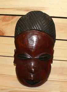 Vintage afrikanische Handschnitzerei Holz Stamm Wandbehang Maske - Bild 1 von 7