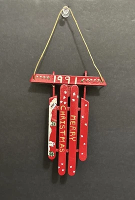 Adorno de Navidad trineo palo paleta hecho a mano vintage con fecha 1991, pintado a mano Foto 1 de 4